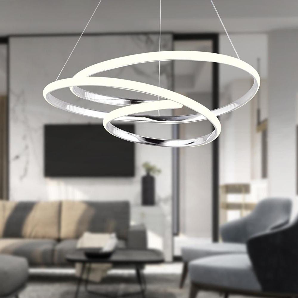 Apliqa Valter Krom 3 Renkli 75 Watt Kristal Ledli Modern Oturma Odası Salon Sarkıt Avize görseli 1