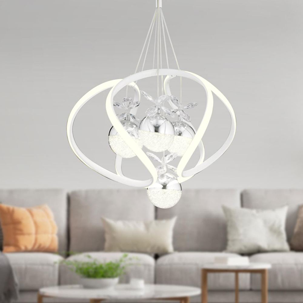 Apliqa Balca 4'lü Beyaz Krom 3 Renkli 84 Watt Ledli Kelebek Led Avize Top Avize Modern Oturma Odası, Koridor, Salon Led Avize görseli 1