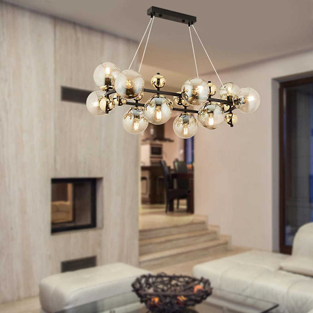 Apliqa Lorento 12li Dikdörtgen Gold Modern Cafe,restoran Için Uygun Retro Salon Avize görseli 1