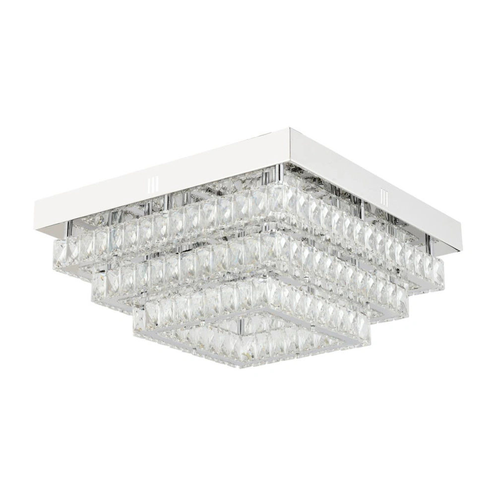 Apliqa Modina 3 Katlı Krom Ledli 3 Renkli 120 Watt Kristalli Taşlı Modern Tasarım Led Kristal Salon Avize görseli 2