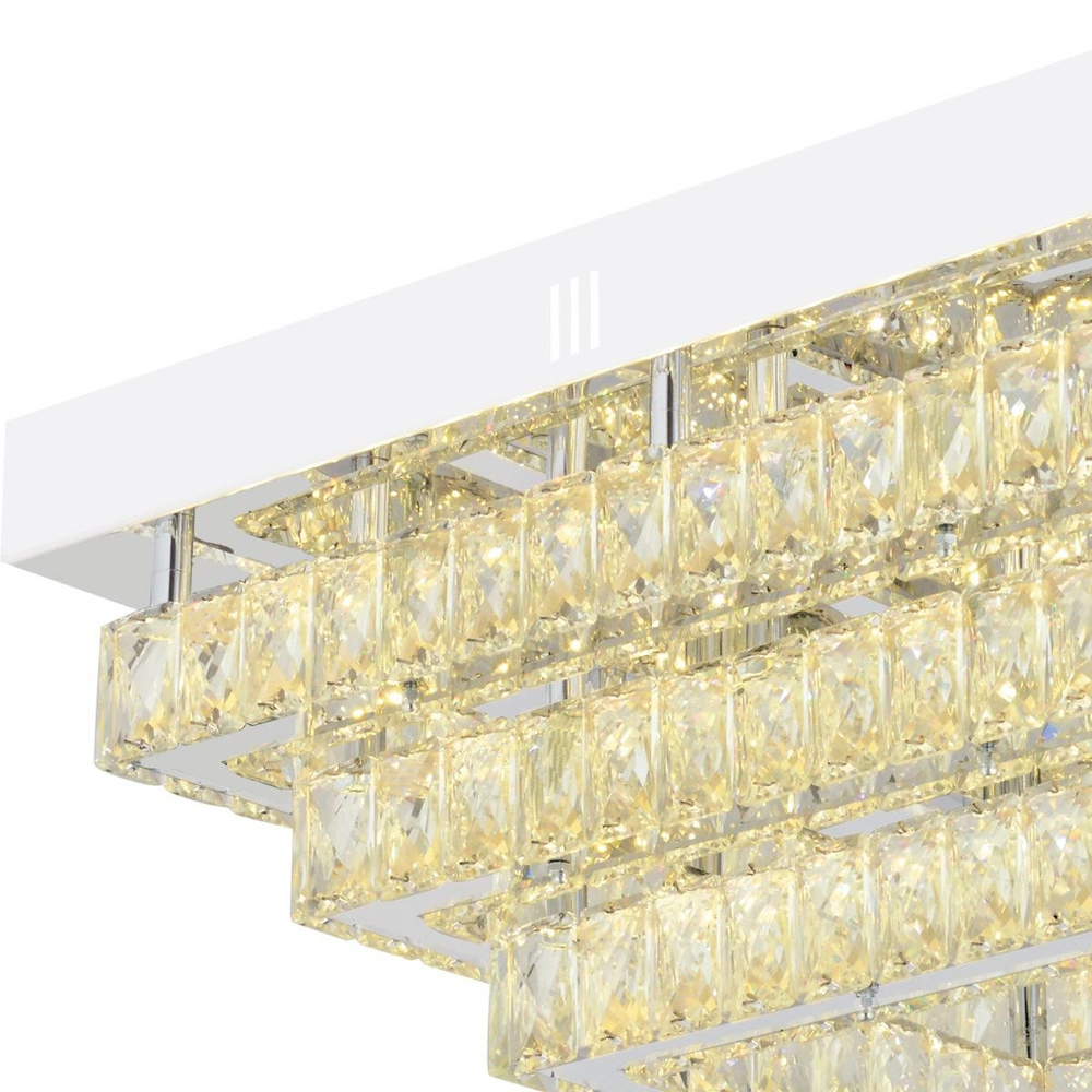 Apliqa Modina 3 Katlı Krom Ledli 3 Renkli 120 Watt Kristalli Taşlı Modern Tasarım Led Kristal Salon Avize görseli 4