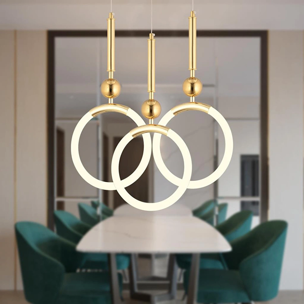 Apliqa Struer 3'lü Yuvarlak Gold Ledli 69 Watt Modern Koridor, Yatak Odası Salon Sarkıt Led Avize görseli 1