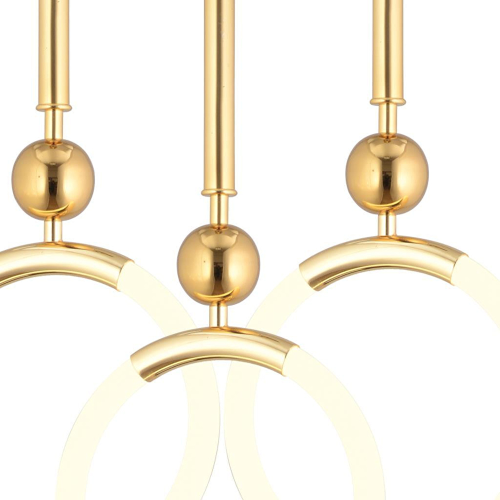 Apliqa Struer 3'lü Yuvarlak Gold Ledli 69 Watt Modern Koridor, Yatak Odası Salon Sarkıt Led Avize görseli 3