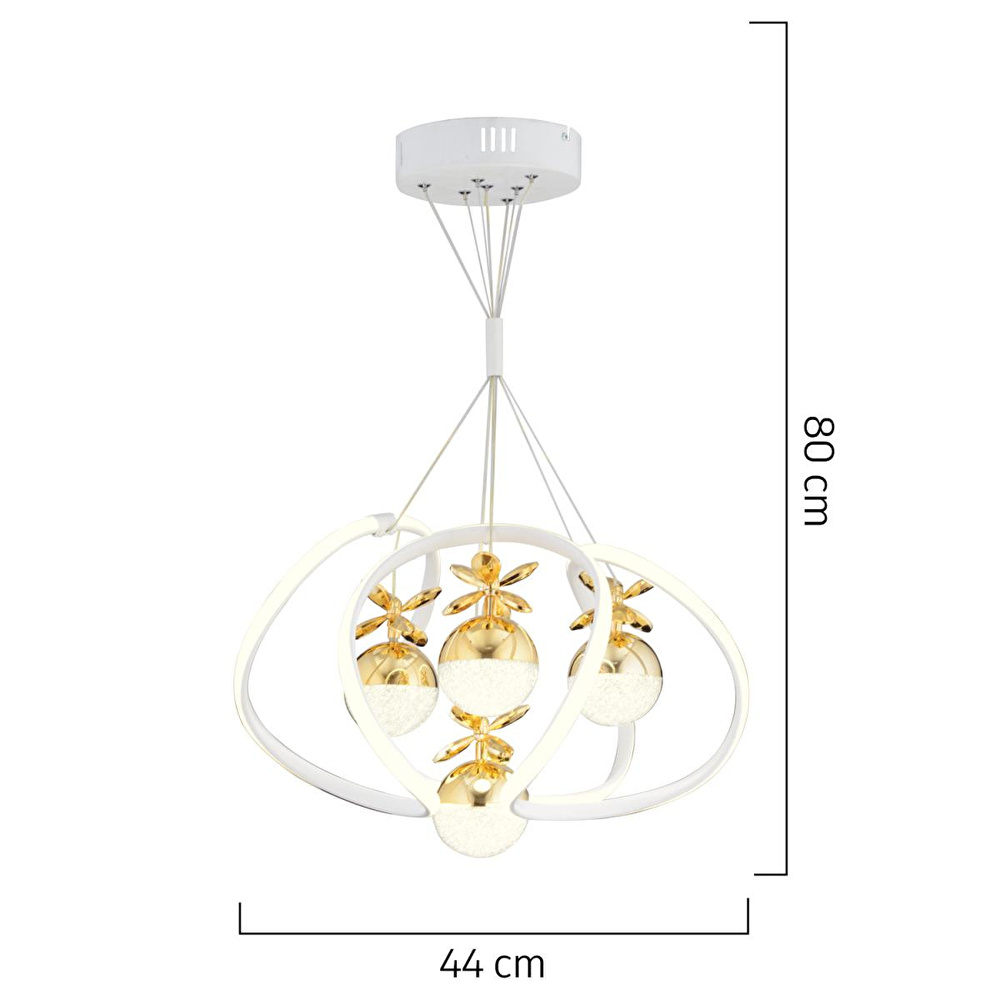 Apliqa Balca 4'lü Beyaz Gold 3 Renkli 84 Watt Ledli Kelebek Led Avize Top Avize Modern Oturma Odası, Koridor, Salon Led Avize görseli 5