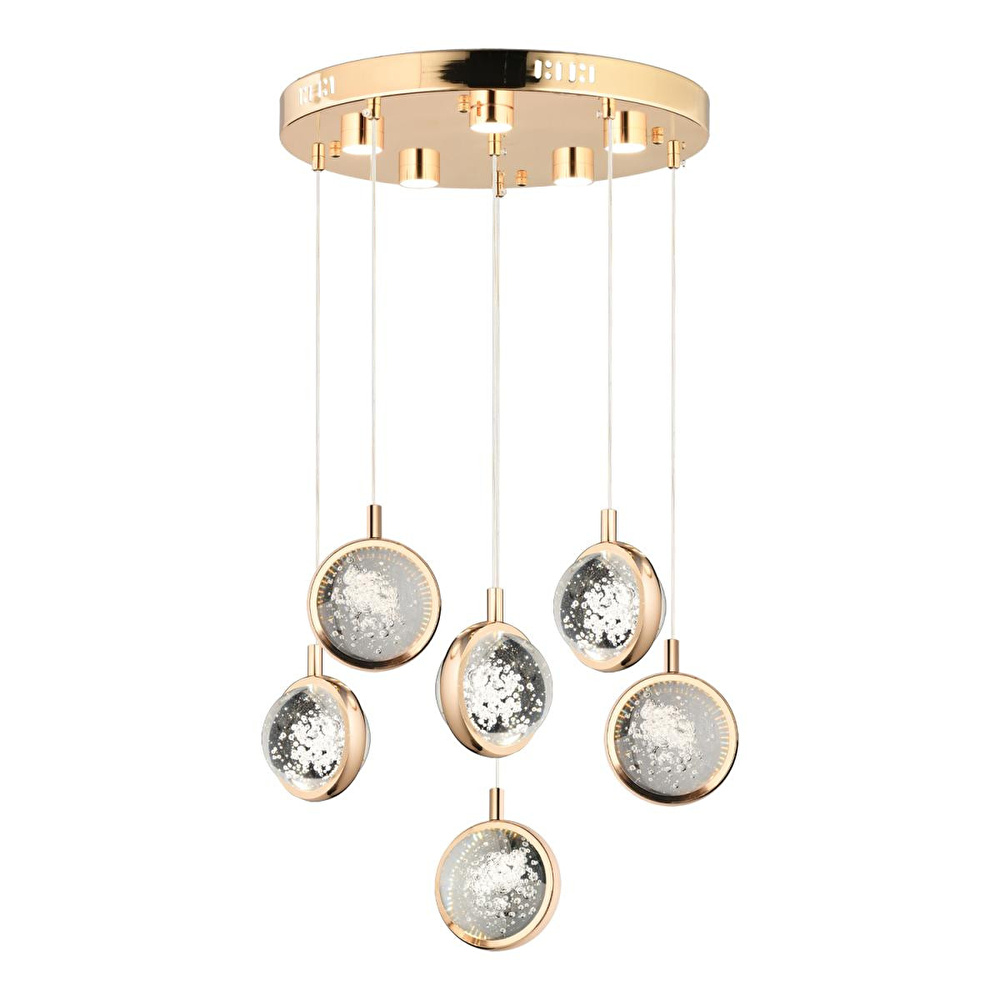 Apliqa Eldon 6'lı Yuvarlak 3 Renk 88 Watt Gold Kristal Ledli Modern Oturma Odası Salon Sarkıt Avize görseli 3