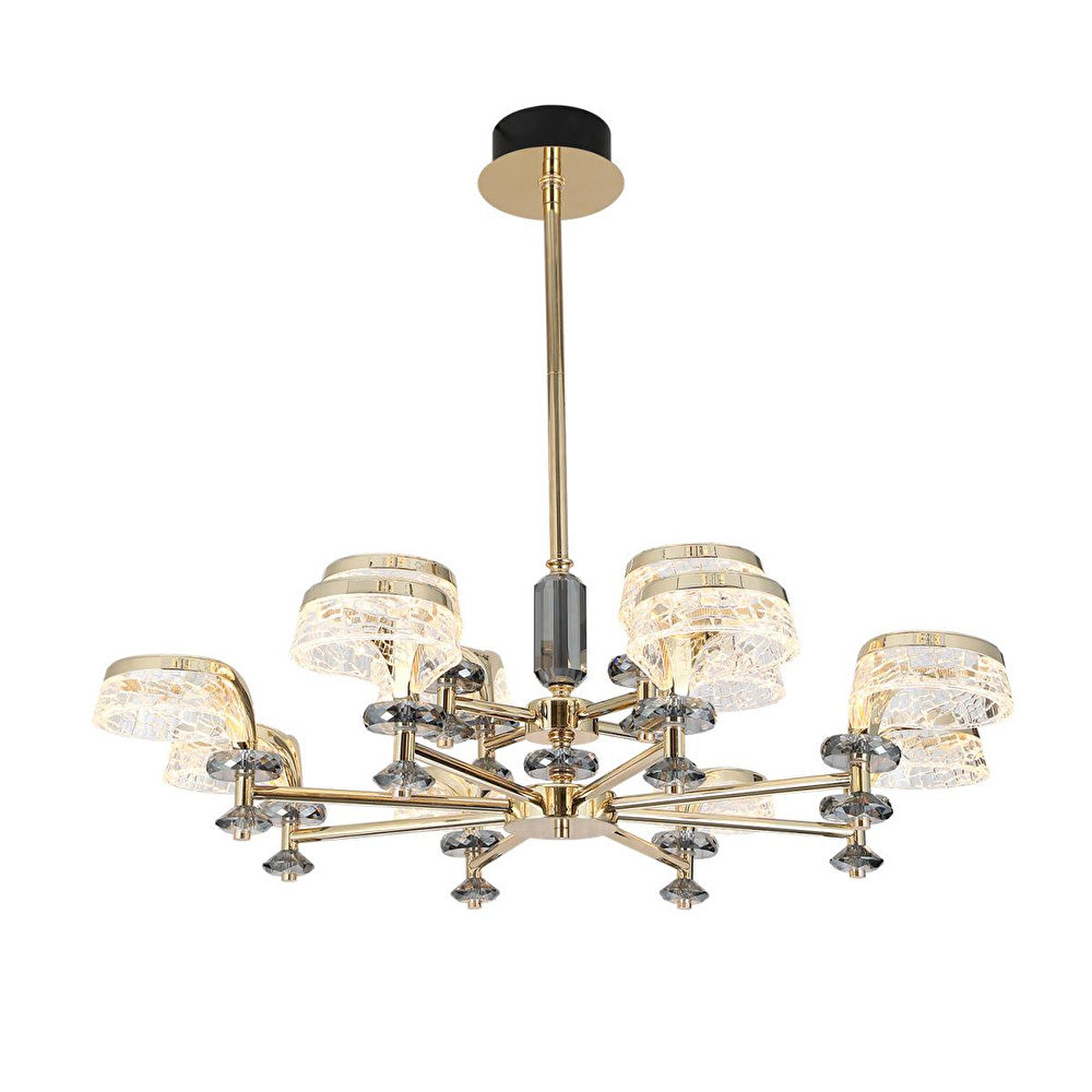 Apliqa Ekerd 12'li Gold 100 Watt Yuvarlak Kristalli Modern Sarkıt Salon Led Avize görseli 2