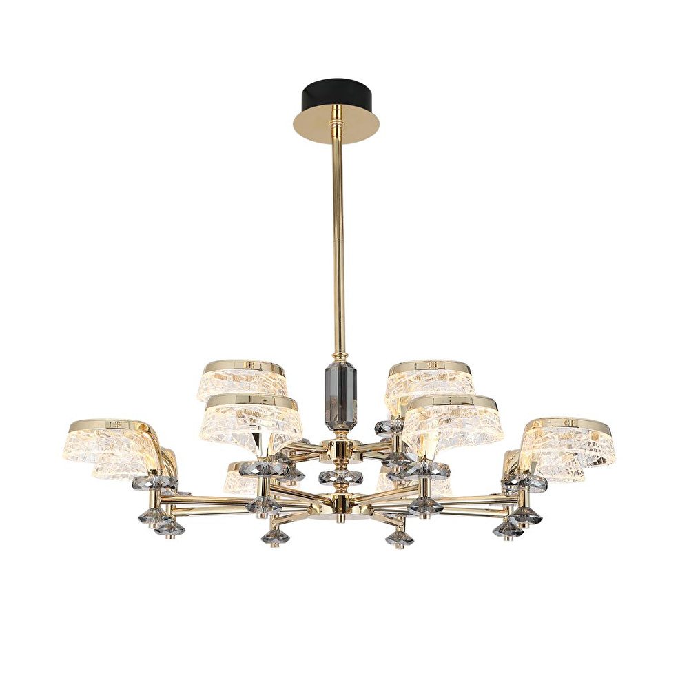 Apliqa Ekerd 12'li Gold 100 Watt Yuvarlak Kristalli Modern Sarkıt Salon Led Avize görseli 3