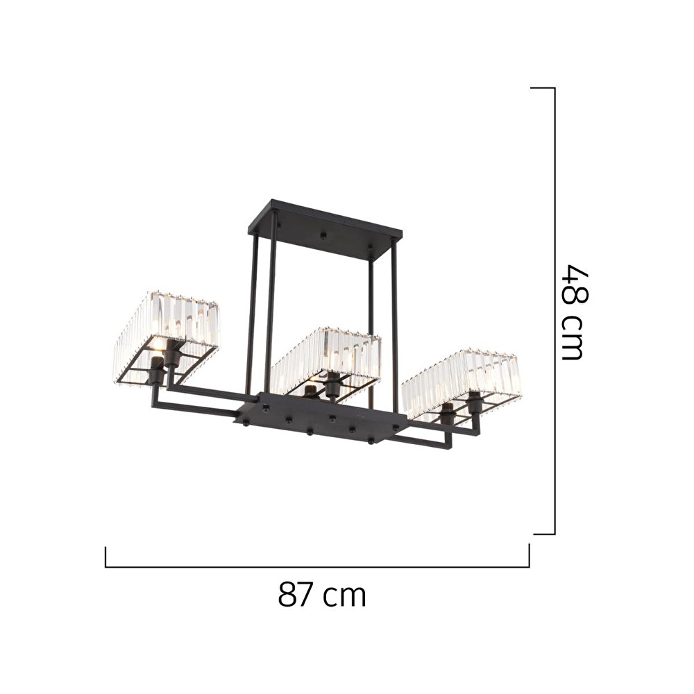 Apliqa Brambles 6'lı Siyah Kristalli Taşlı Modern Tasarım Kristal Salon Avize görseli 5
