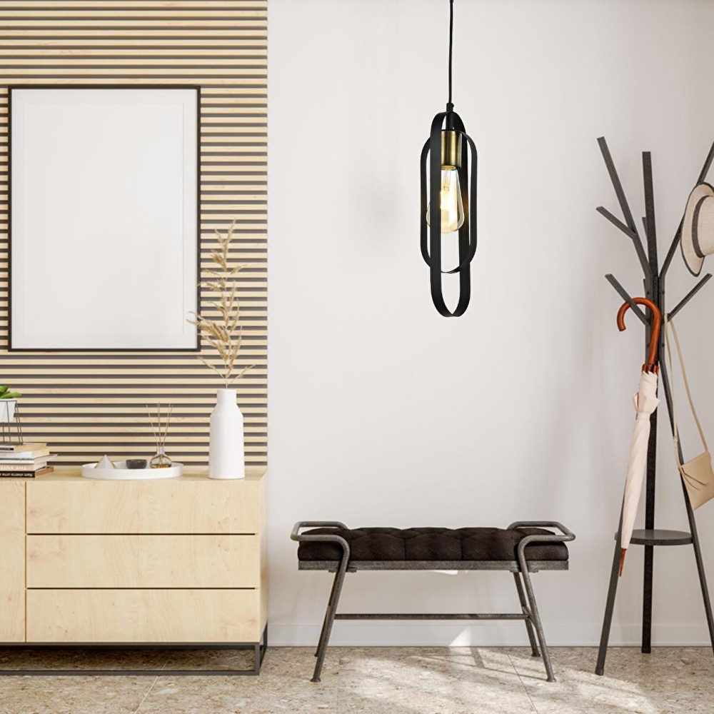 Apliqa Koza Tekli Siyah Spor Modern Retro Sarkıt Mutfak Salon Sarkıt Avize görseli 5