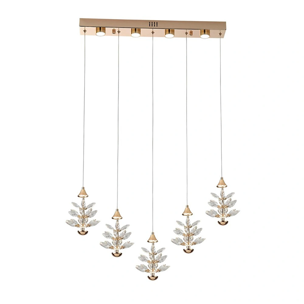 Apliqa Serap 5'li 62 Watt 3000k Sıralı Gold Kristal Taşlı Ledli Salon Avize görseli 2