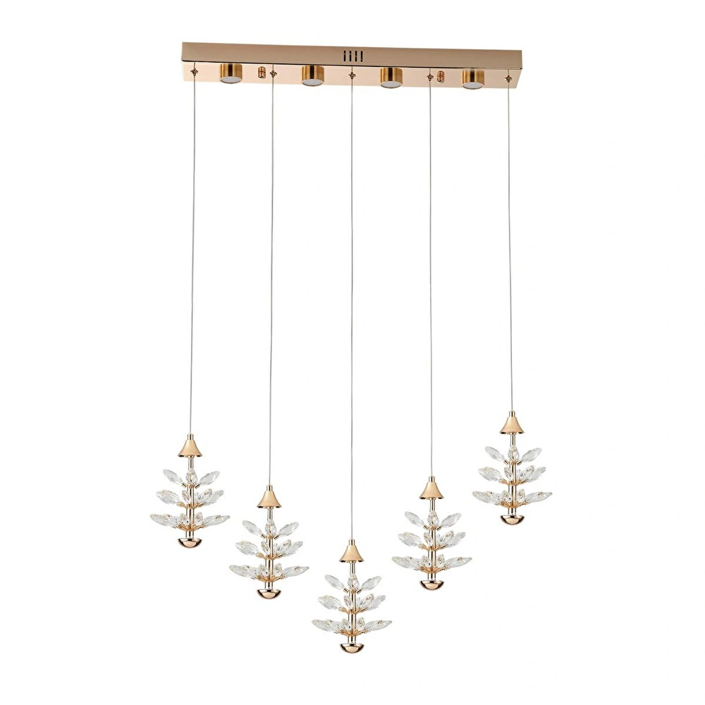 Apliqa Serap 5'li 62 Watt 3000k Sıralı Gold Kristal Taşlı Ledli Salon Avize görseli 1