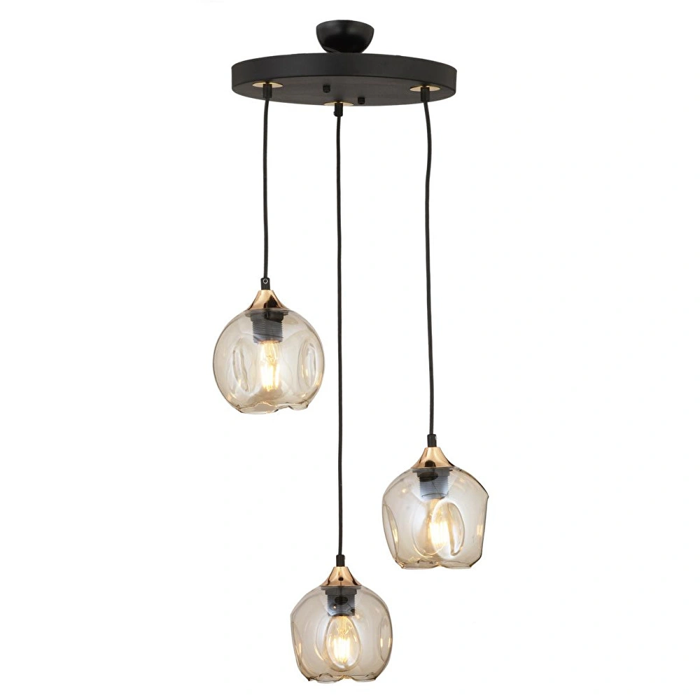 Apliqa Karya 3lü Yuvarlak Siyah Gold Modern Sarkıt Genç Odası Yatak Odası Retro Salon Avize görseli 1