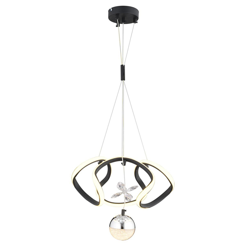 Apliqa Pelin Tekli Siyah Krom 3 Renkli 39 Watt Ledli Modern Oturma Odası, Koridor, Salon Led Avize görseli 2
