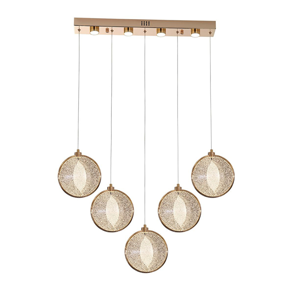 Apliqa Edward 5'li 67 Watt Sıralı Gold Ledli Modern Salon Avize görseli 2
