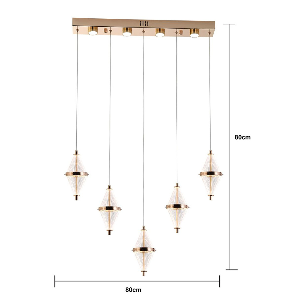 Apliqa Edward 5'li 67 Watt Sıralı Gold Ledli Modern Salon Avize görseli 4
