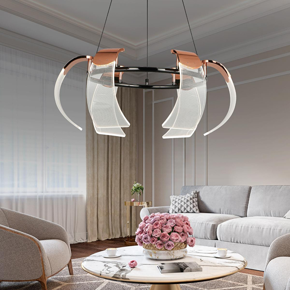 Apliqa Karlos 6 Li Yuvarlak 7 Watt Ledli Modern Tasarım Oturma Odası Salon Sarkıt Avize görseli 1