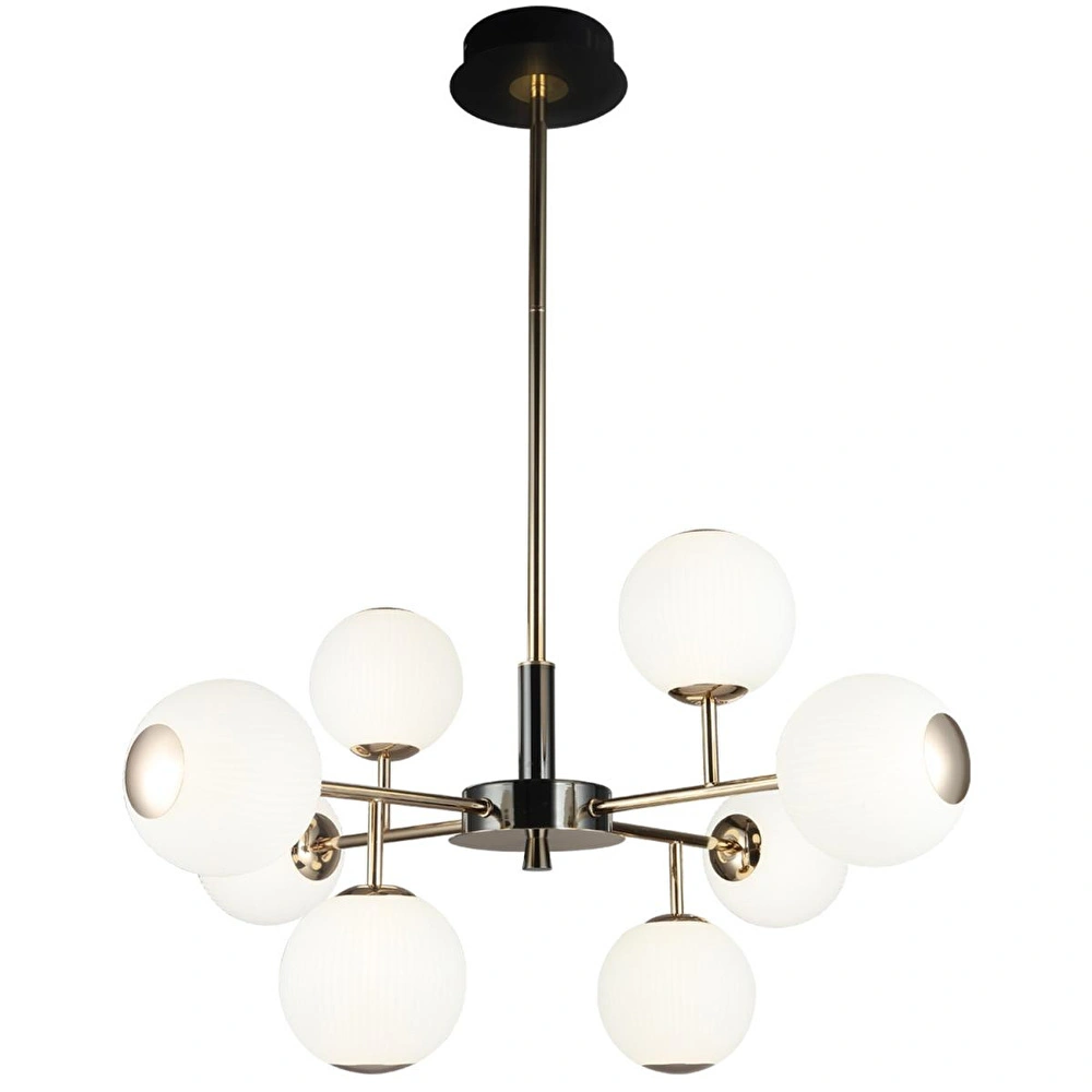 Apliqa Sofia 8'li Siyah Gold 80 Watt Yuvarlak Modern Oturma Odası, Salon Avize görseli 2