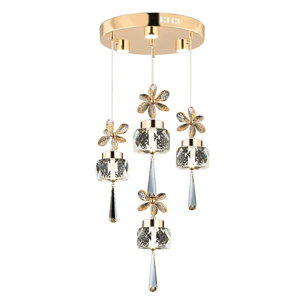 Apliqa Amaris 4'lü Yuvarlak 3 Renkli 52 Watt Gold Kelebek Led Avize Kristal Ledli Modern Oturma Odası Salon Sarkıt Avize görseli 2