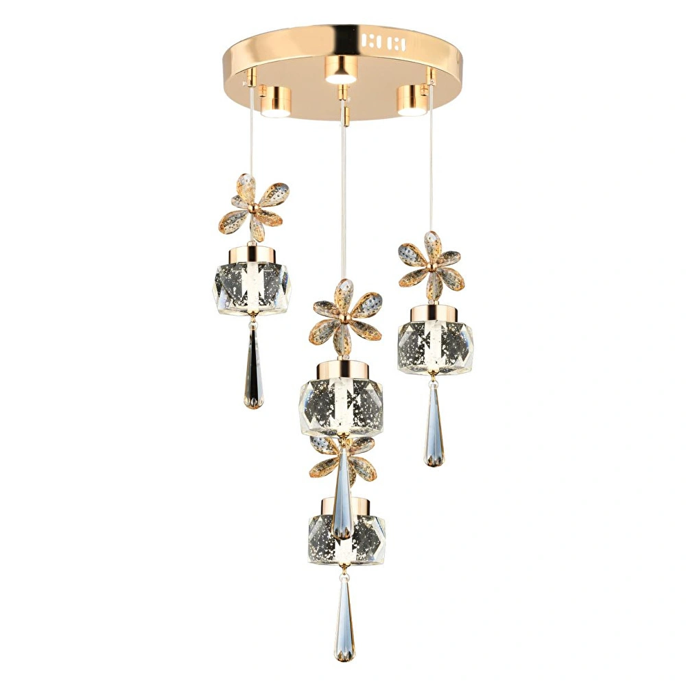 Apliqa Amaris 4'lü Yuvarlak 3 Renkli 52 Watt Gold Kelebek Led Avize Kristal Ledli Modern Oturma Odası Salon Sarkıt Avize görseli 3