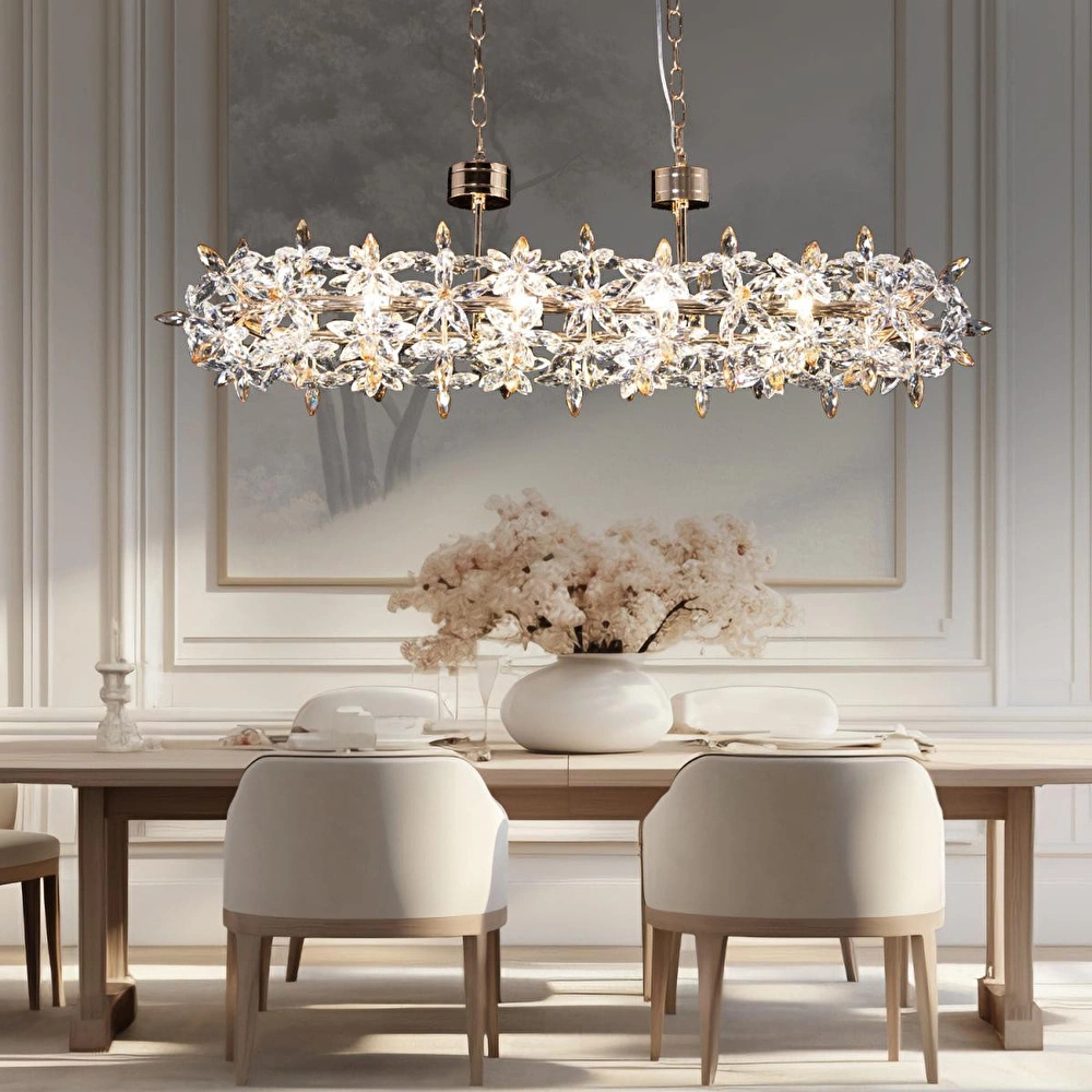 Apliqa Mercan Sıralı Gold Kristal Taşlı Modern Oturma Odası, Yemek Masası Üstü, Salon Avize görseli 1