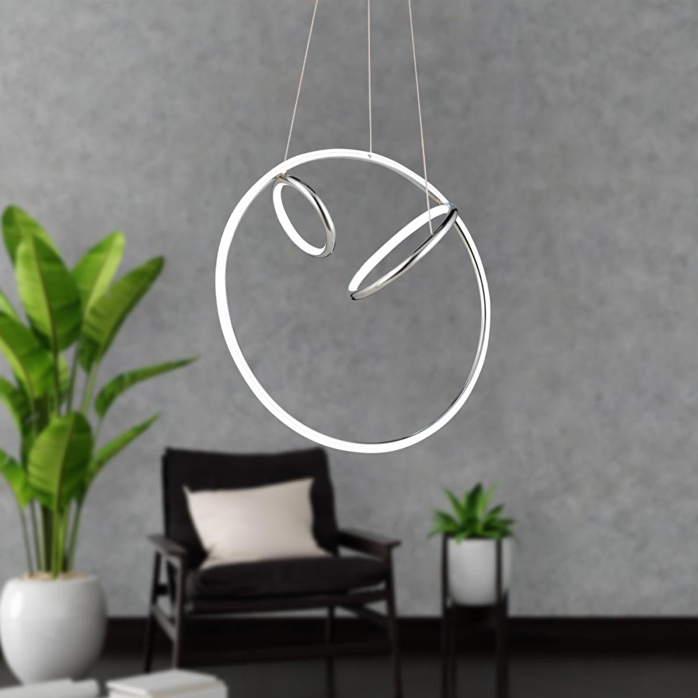 Apliqa Acosta Krom Sarkıt 44 Watt Sarkıt Ledli Ofis Avizeleri Modern Mutfak Banyo Led Salon Sarkıt Avize görseli 1