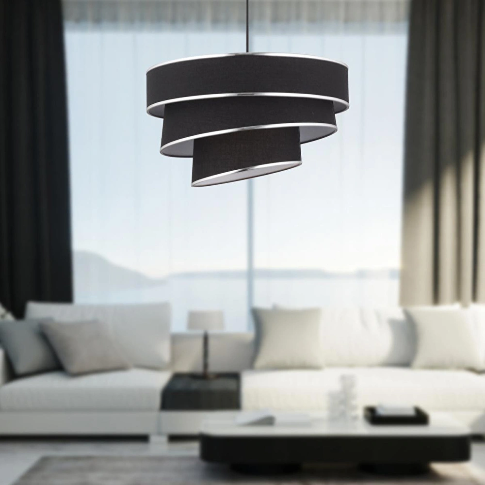 Apliqa Paoni 3 Katlı Siyah Gümüş Detaylı Modern Koridor,yatak Odası Salon Avize görseli 1