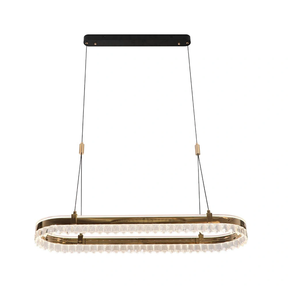 Apliqa Canel Gold Sıralı 116 Watt Kristal Taşlı Modern Yemek Masası Üstü Led Sarkıt Avize görseli 2