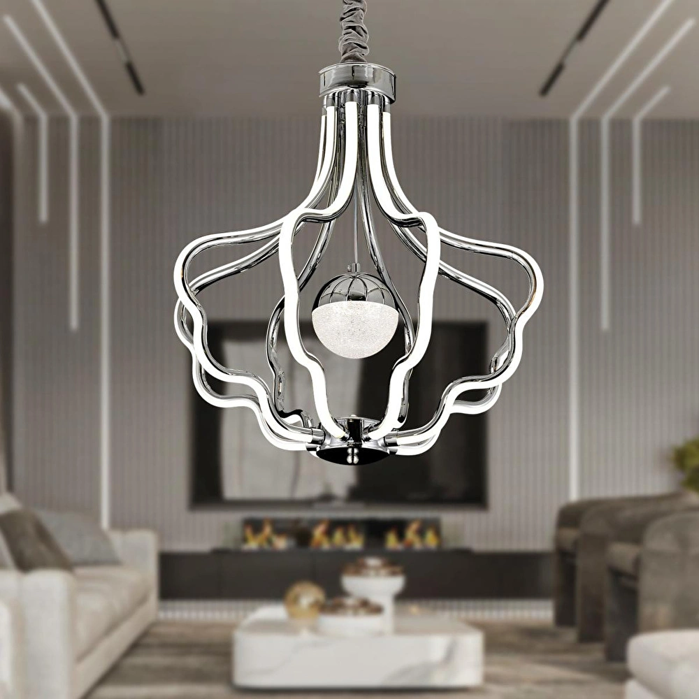 Apliqa Camelia Krom Kaplama 3 Renkli 50 Watt Ledli Modern Tasarım Oturma Odası,genç Odası,yatak Odası,salon Sarkıt Led Avize görseli 1