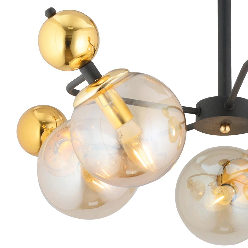 Apliqa Florit 5'li Siyah Gold Modern Oturma Odası Salon Avize görseli 4