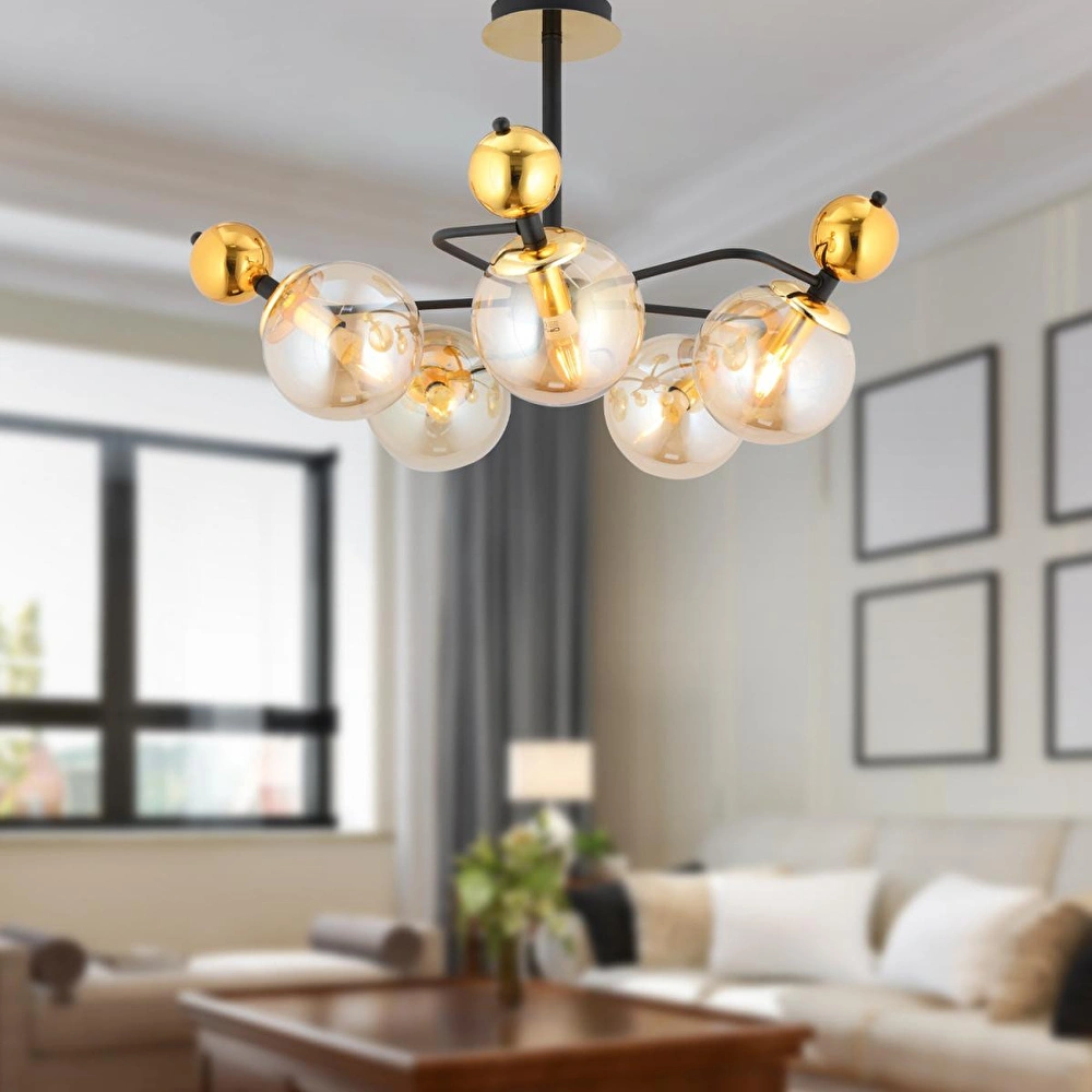 Apliqa Florit 5'li Siyah Gold Modern Oturma Odası Salon Avize görseli 1