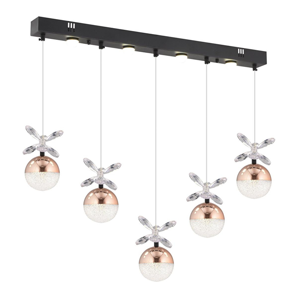 Apliqa Lokken 5'li Sıralı Bakır 42 Watt Kristal Ledli Modern Oturma Odası Salon Sarkıt Avize görseli 3