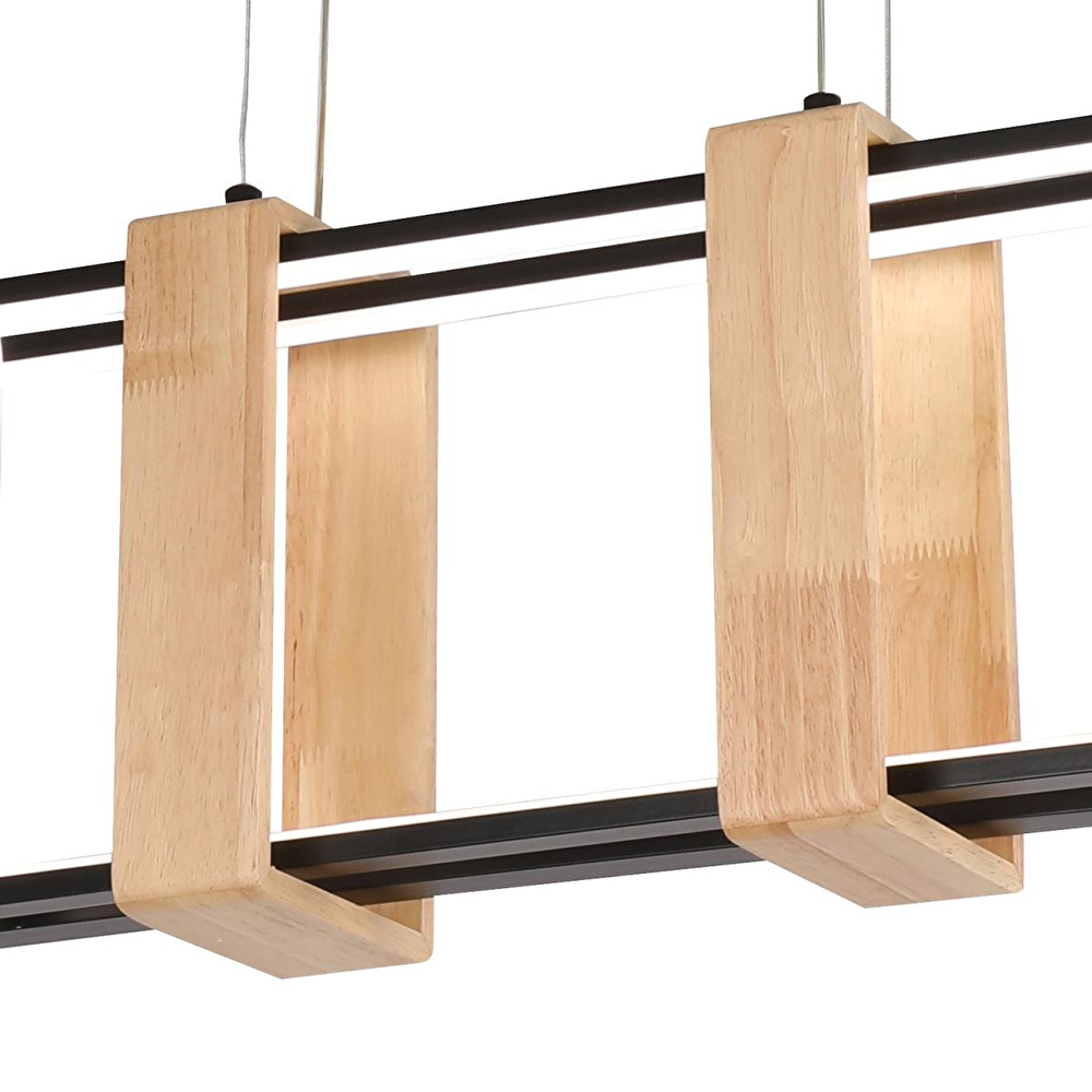 Apliqa Alena 69 Watt Siyah Dikdörtgen Ahşap Desenli Modern Salon Led Sarkıt Avize görseli 3