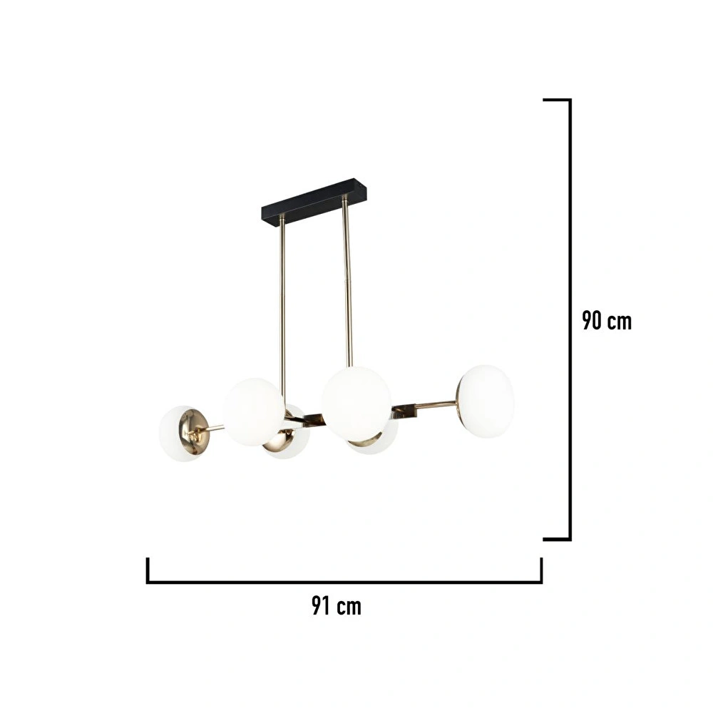 Apliqa Pura Sıralı Siyah Gold 60 Watt Modern Oturma Odası, Yemek Masası Üstü, Salon Avize görseli 4