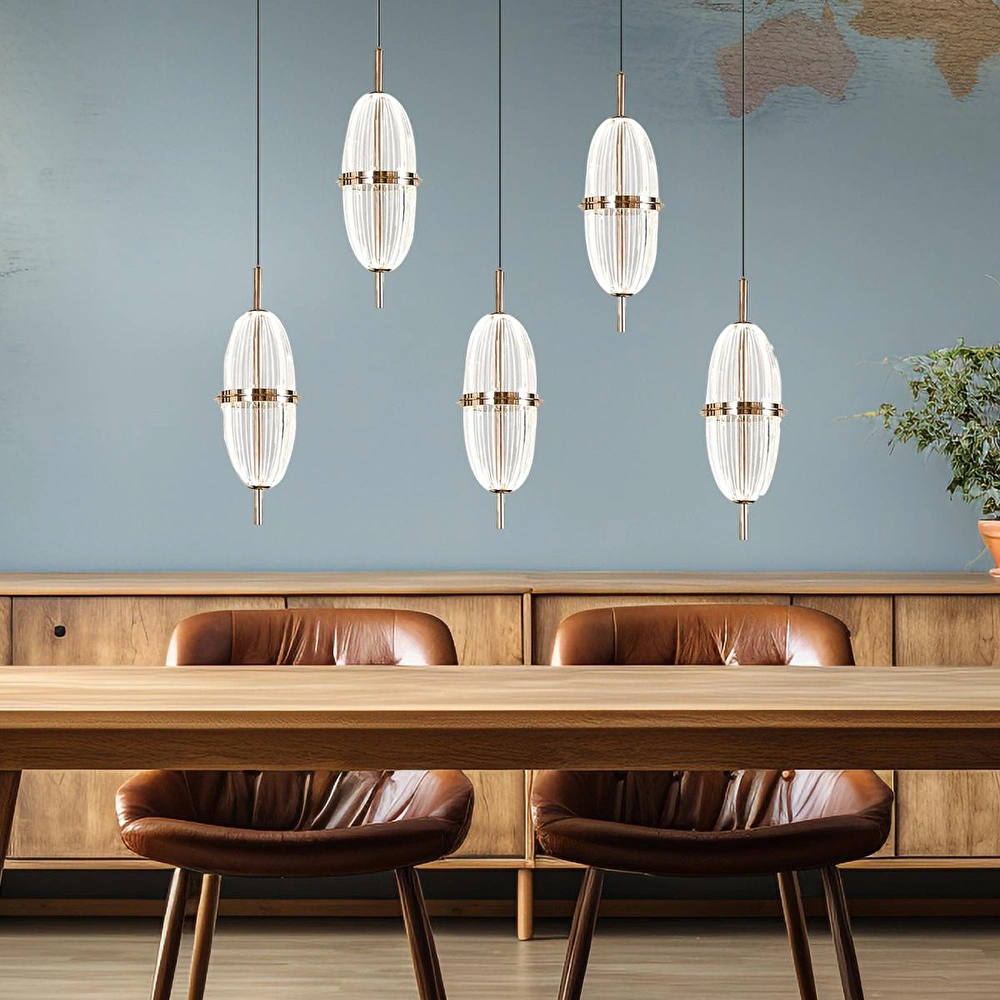Apliqa Liona 5'li Sıralı 50 Watt Gold Kristalli Modern Salon Yemek Masası Üstü Sarkıt Led Avize görseli 1