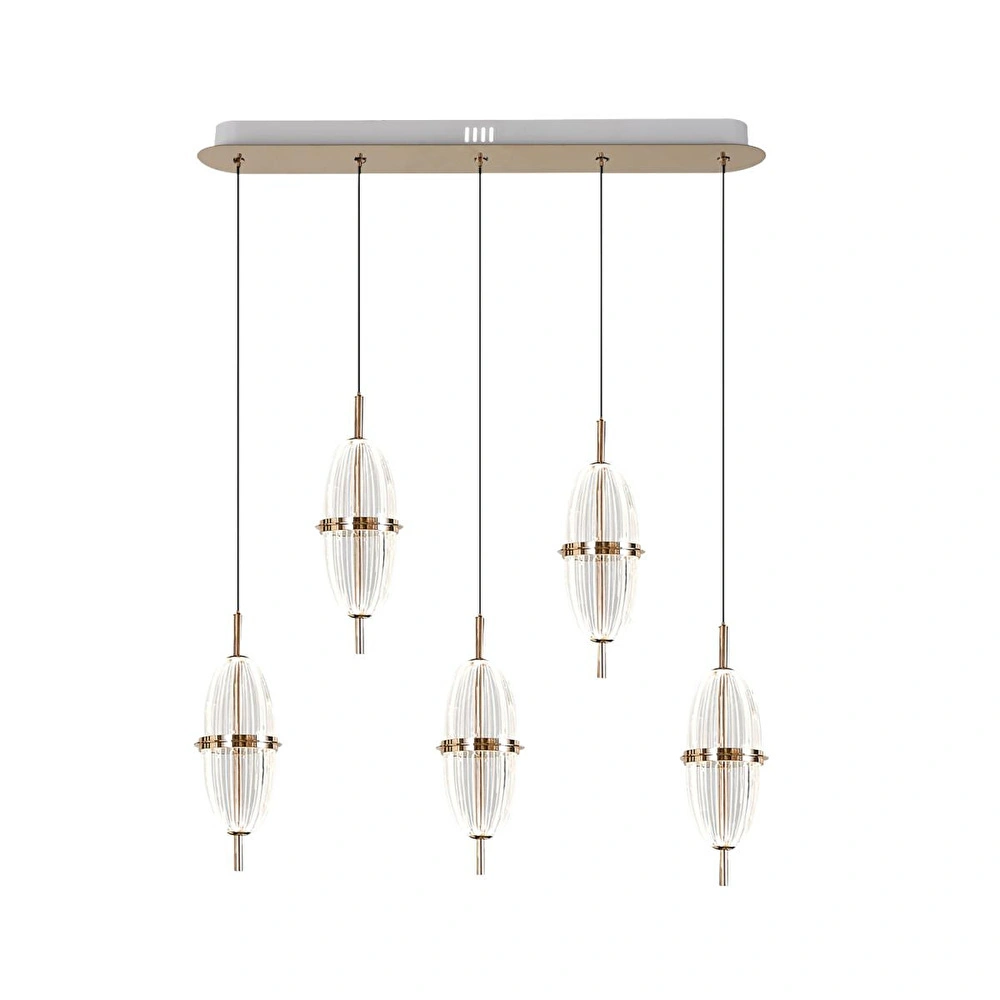 Apliqa Liona 5'li Sıralı 50 Watt Gold Kristalli Modern Salon Yemek Masası Üstü Sarkıt Led Avize görseli 2