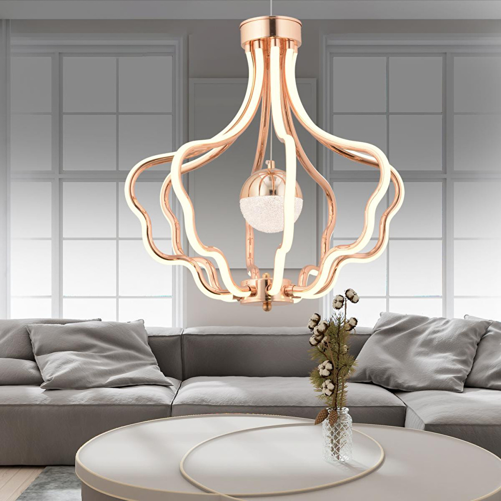 Apliqa Camelia Gold Kaplama 3 Renkli 50 Watt Ledli Modern Tasarım Oturma Odası,genç Odası,yatak Odası,salon Sarkıt Led Avize görseli 1