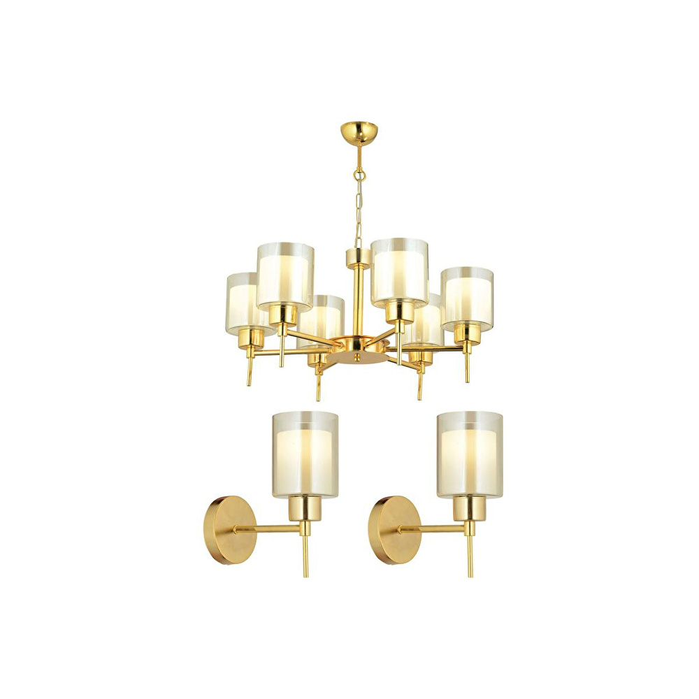 Apliqa Cemre 6 Lı Gold Modern Tasarım Yatak Odası Salon Avize-aplik Seti 3 Parça Avize-aplik Seti Seti görseli 1