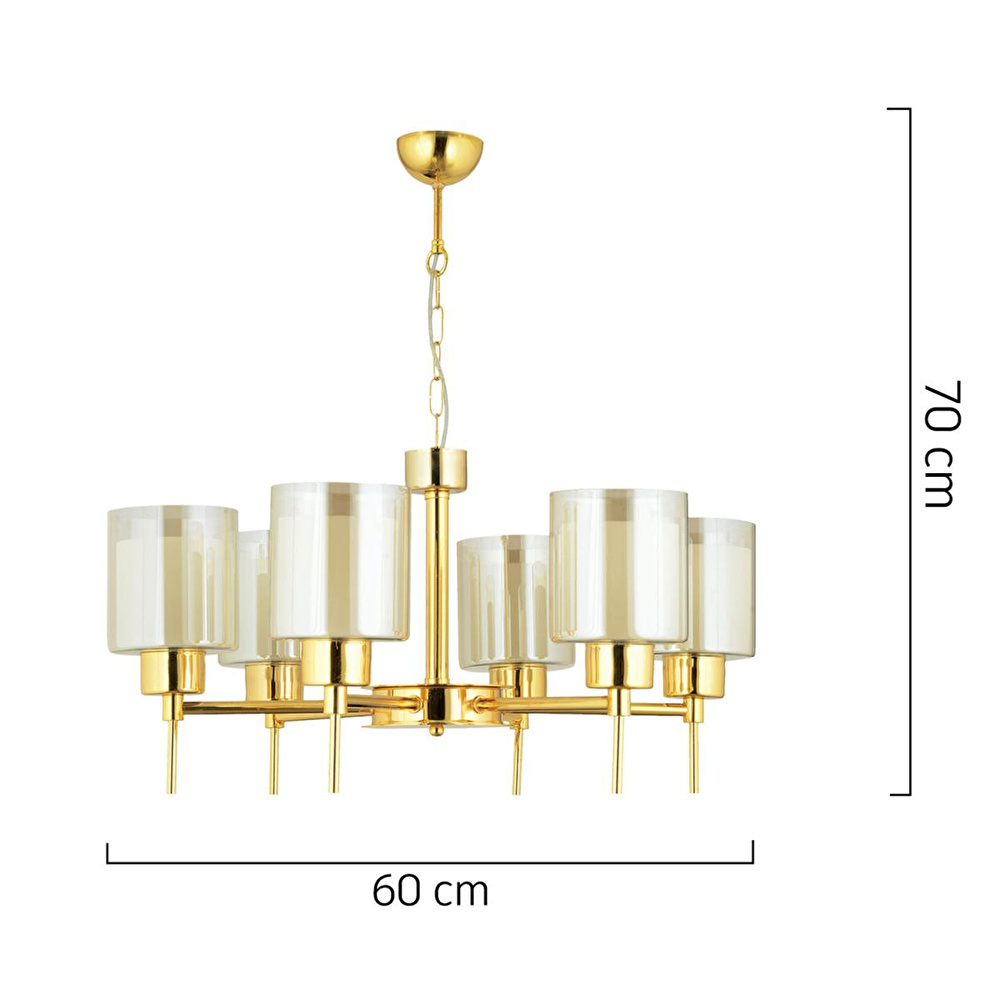 Apliqa Cemre 6 Lı Gold Modern Yatak Odası Salon Avize görseli 5