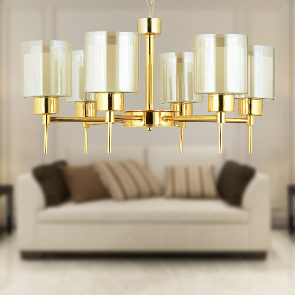 Apliqa Cemre 6 Lı Gold Modern Yatak Odası Salon Avize görseli 3
