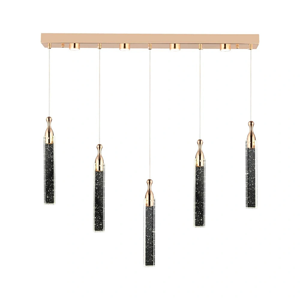 Apliqa Klaus 5'li Sıralı 3 Renkli 75 Watt Gold Kristal Ledli Modern Oturma Odası Salon Sarkıt Avize görseli 2