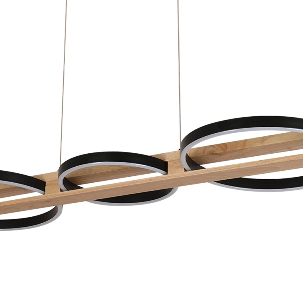 Apliqa Almina 36 Watt Siyah Yuvarlak Sıralı Ahşap Desenli Modern Salon Led Sarkıt Avize görseli 3