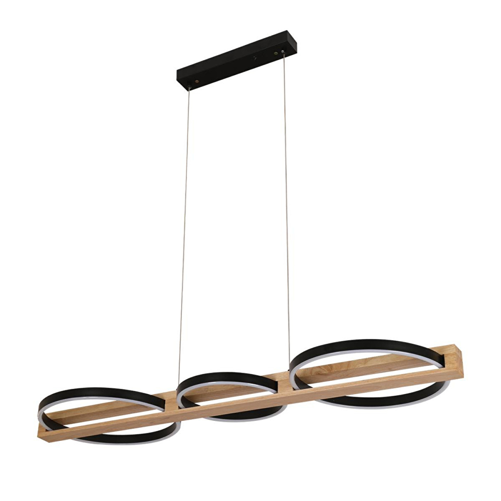 Apliqa Almina 36 Watt Siyah Yuvarlak Sıralı Ahşap Desenli Modern Salon Led Sarkıt Avize görseli 2