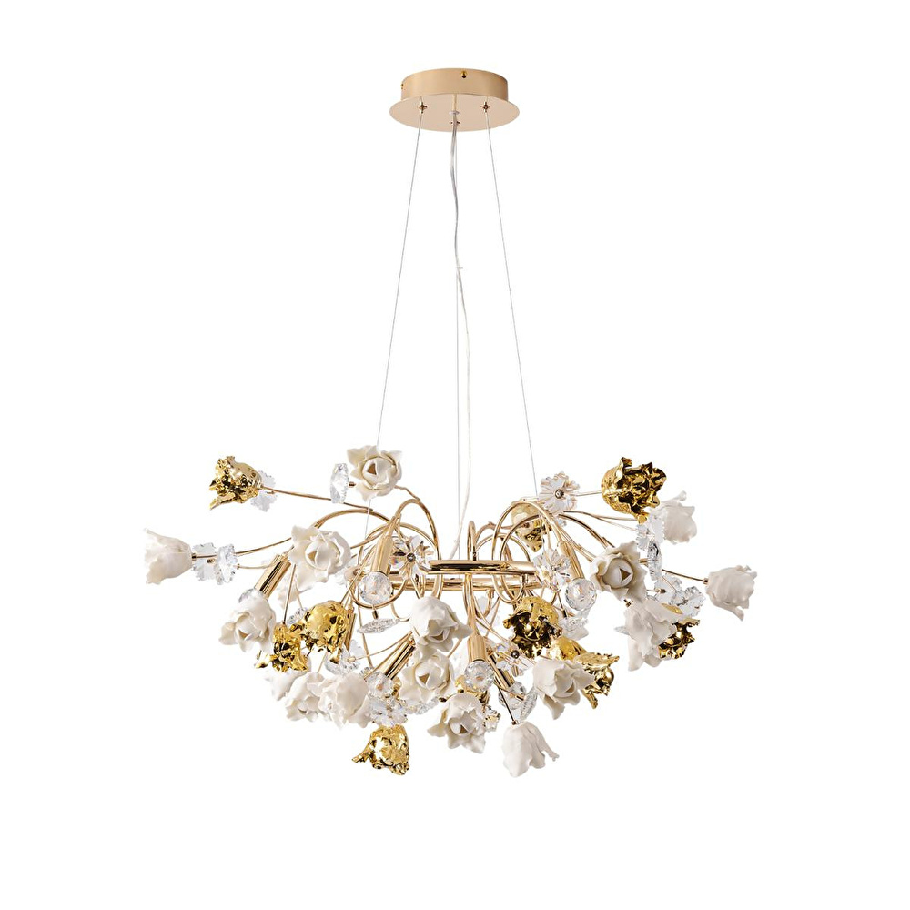 Apliqa Faxon 9'lu Gold Çiçek Desenli Modern Yuvarlak Sarkıt Salon Avize görseli 1