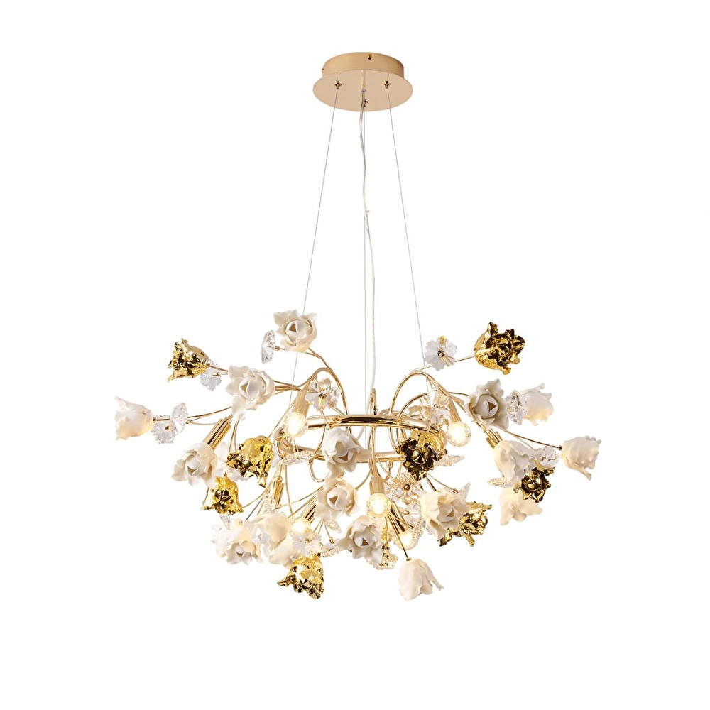 Apliqa Faxon 9'lu Gold Çiçek Desenli Modern Yuvarlak Sarkıt Salon Avize görseli 4