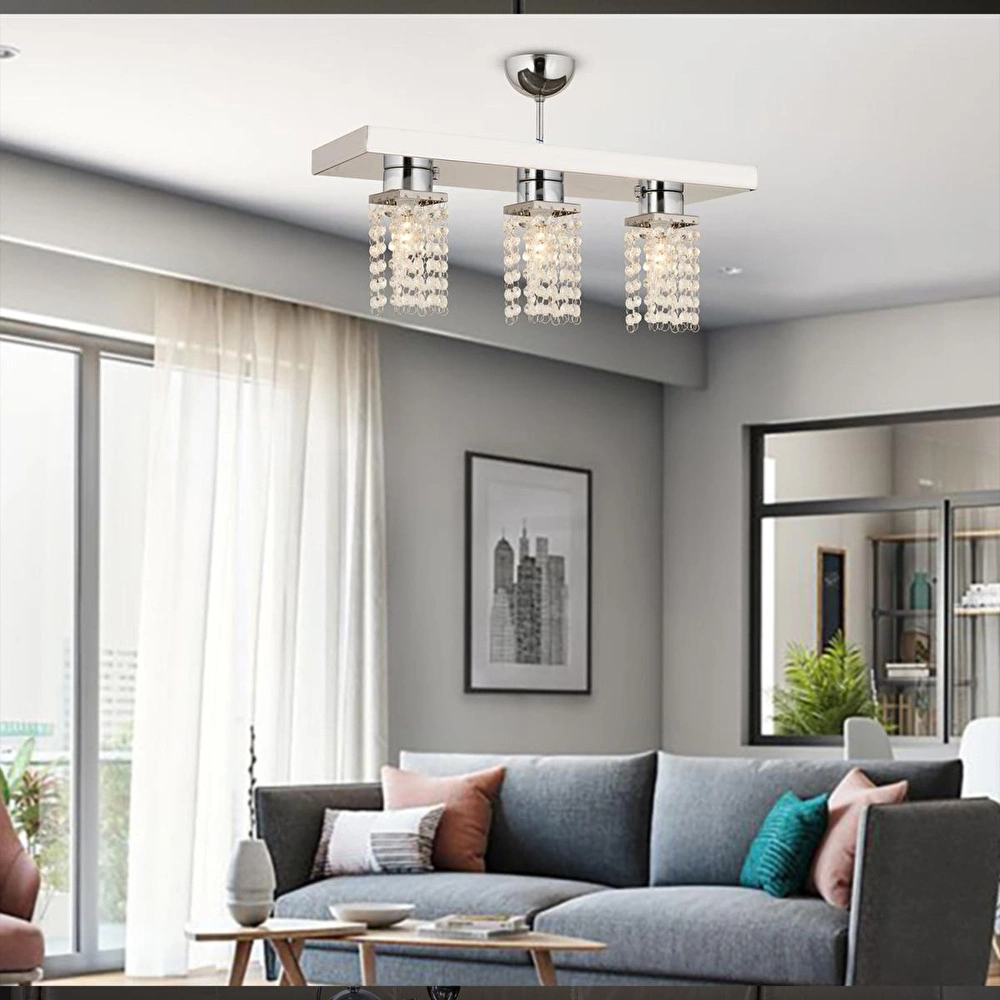 Apliqa Peter 3lü Sıralı Krom Kristalli, Taşlı Modern Tasarım Kristal Salon Avize görseli 2