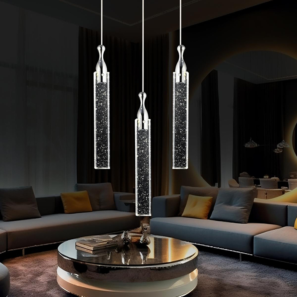 Apliqa Klaus 3'lü Yuvarlak 3 Renkli 48 Watt Krom Kristal Ledli Modern Oturma Odası Salon Sarkıt Avize görseli 1