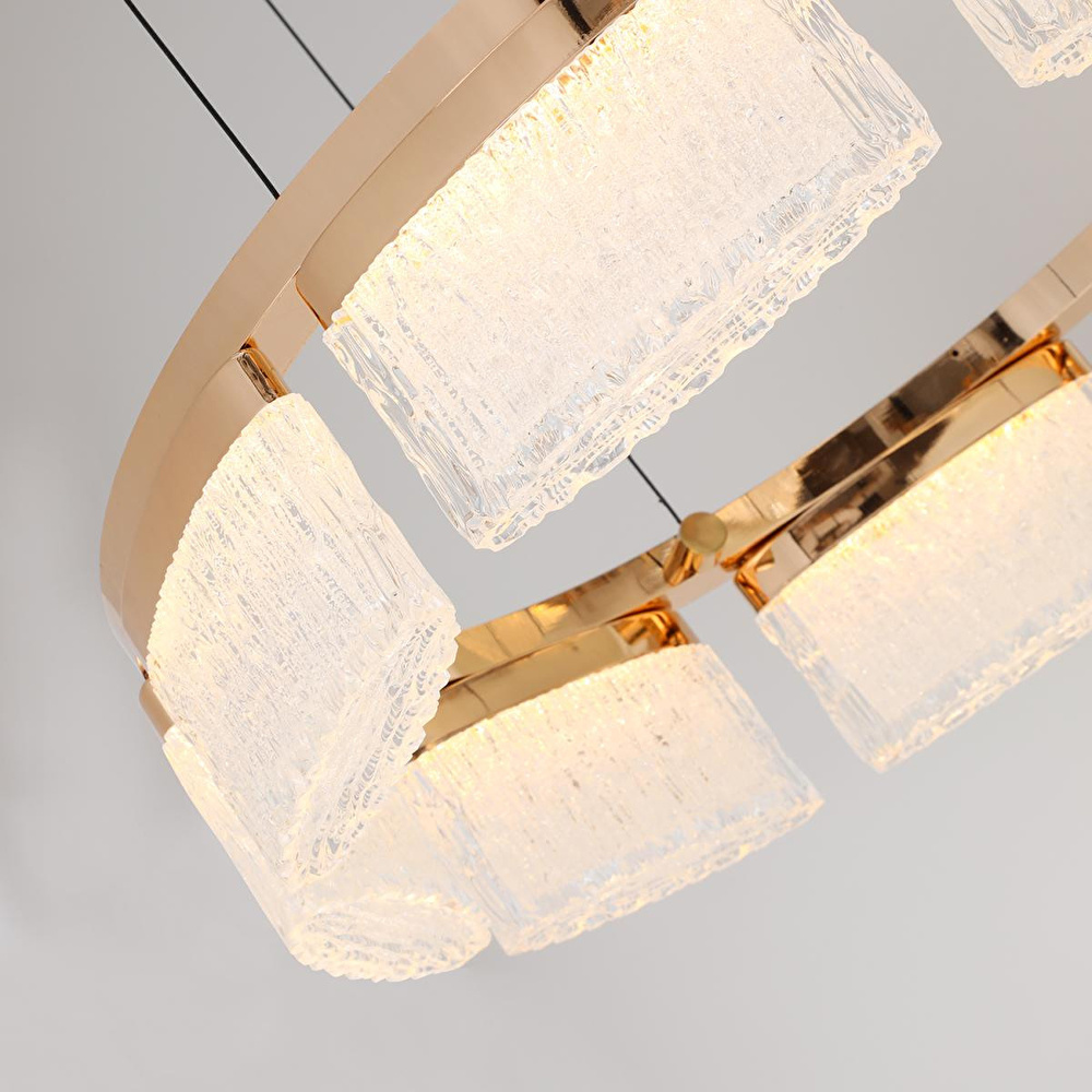 Apliqa Rosae 50'lik Gold Krisatal Yuvarlak Sarkıt Salon Led Avize görseli 5