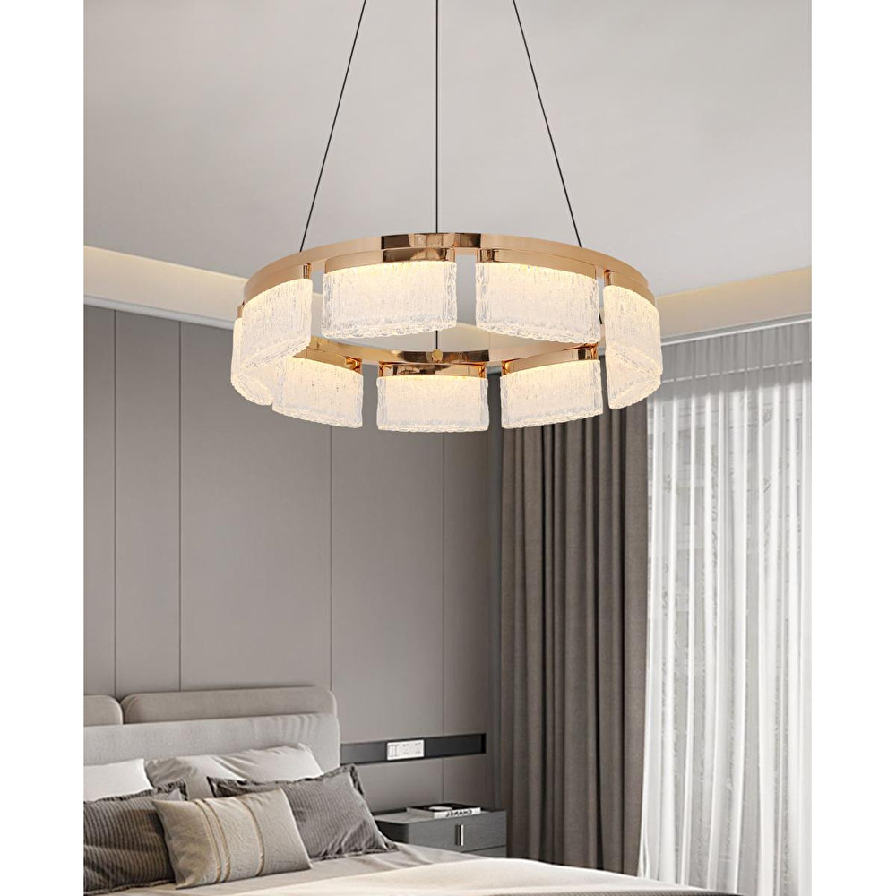 Apliqa Rosae 50'lik Gold Krisatal Yuvarlak Sarkıt Salon Led Avize görseli 1