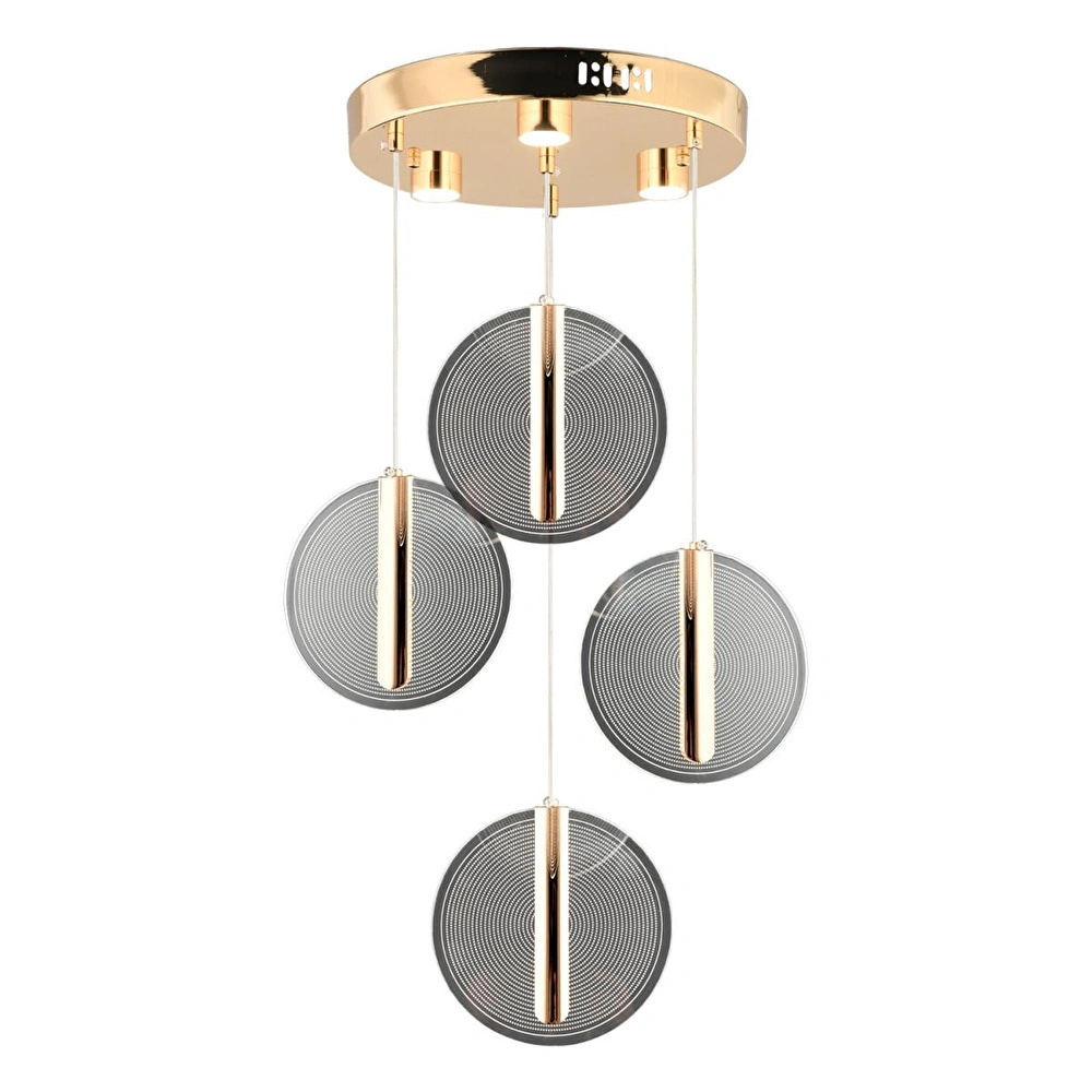 Apliqa Dustin 4'lü Yuvarlak 3 Renk 52 Watt Gold Kristal Ledli Modern Oturma Odası Salon Sarkıt Avize görseli 2