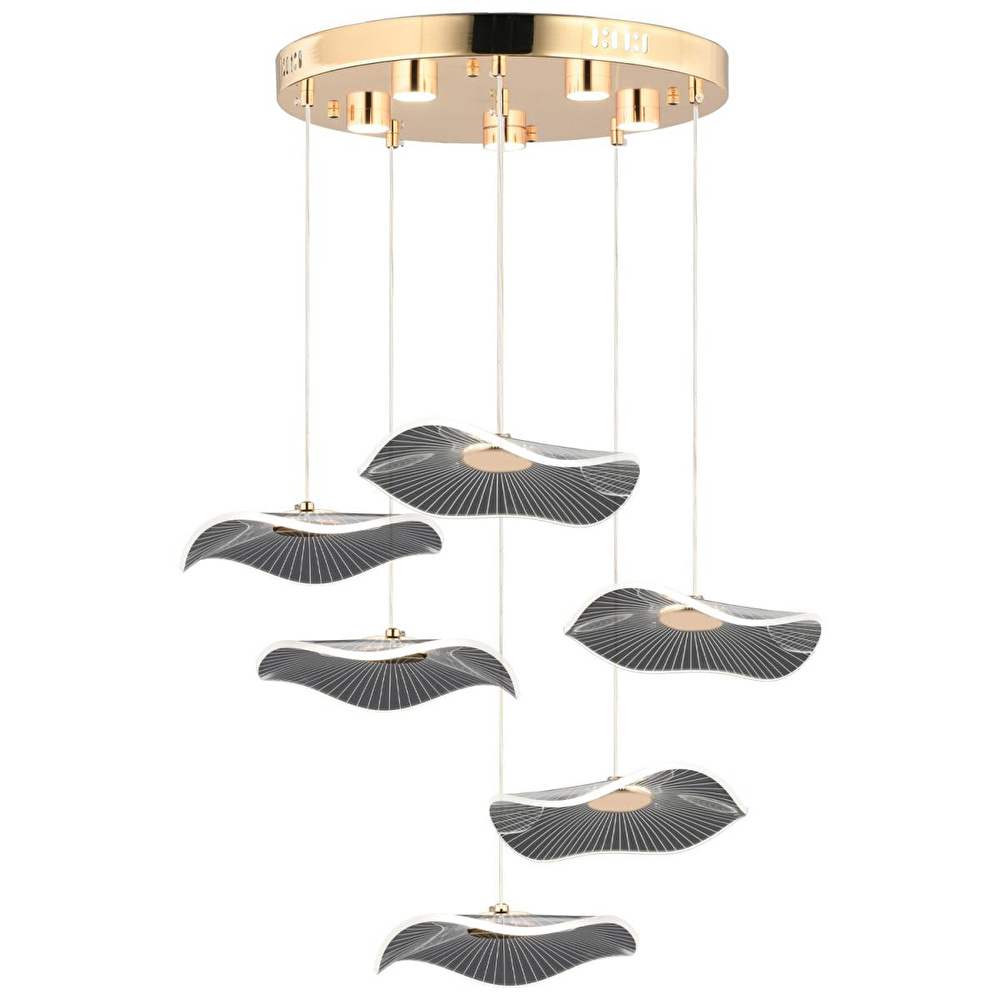 Apliqa Jolie 6'lı Yuvarlak 3 Renkli 61 Watt Gold Kristal Ledli Modern Oturma Odası Salon Sarkıt Avize görseli 2
